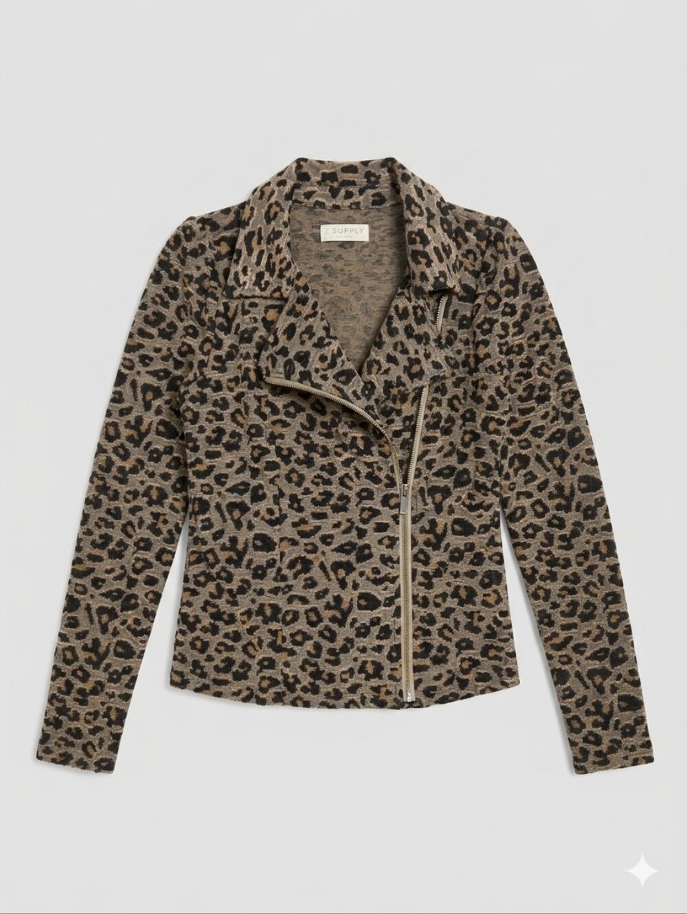 Z Supply Women's Leopard Print Soft Moto Jacket - Brown/Black Size XS